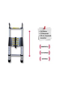 Resim Endokon 13 Basamak - 380 Cm. Kancalı Teleskopik Alüminyum Merdiven - I Tipi Uzayan Merdiven 