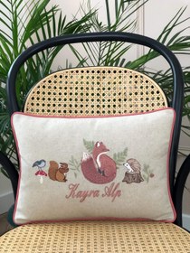 Resim Forest Dekoratif Bebek Yastığı - Ekru / Bebek İsmi 
