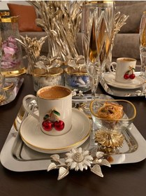 Resim Atabey Home Collection 6'lı Kahve & Çay & Sunum Tepsisi Çelik Gümüş Tepsi Papatya Model 