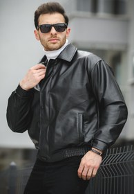 Resim Jovanni Basic Oversize Erkek Deri Ceket - SIYAH / M 