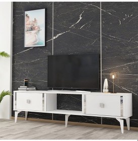 Resim Doruk Tv Sehpası Beyaz Gümüş 