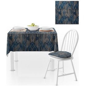 Resim Yaprak Desenli Mavi Lacivert Dijital Baskılı Petek Dokuma Masa Örtüsü 140x180 