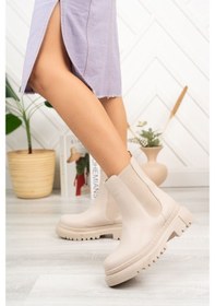 Resim Gimer - Lastikli Bej Cilt Kadın Bot - Şnz5319G Bej 