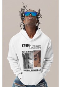 Resim Sevbano Eren Yeager Attack On Titan Baskılı Unisex Oversize Anime Karakte beyaz 