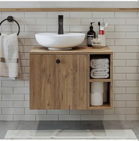Resim Ayaksız Lavabolu Mdflam 65 Cm Çekmeceli Banyo Dolabı Atl Atlantik Çam 