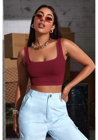 Resim Kadın Bordo Kalın Askılı Crop Top Büstiyer Bordo 