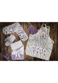 Resim Lavanta Desen 4 Lü Mutfak Seti Mutfak Önlüğü, Fırın Eldiveni, E 