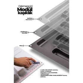 Resim Feyza Design Gri Çekmece Düzenleyici, Kaşıklık, 54X49 Cm, Organize ve Şık Tasarım 