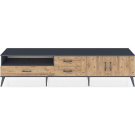 Resim Arges Tv Ünitesi 2 Raflı 3 Çekmeceli 2 Kapaklı 220x30x51 Antrasit-çam Atlas Çam/atlas Çam - Antrasıt 