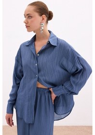Resim Sateen Salaş Gömlek - İndigo-136107 İndigo 