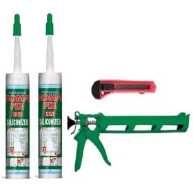 Resim Somafix 2 Adet Beyaz Silikonize Mastik Silikon Tabancası Falçata Seti 