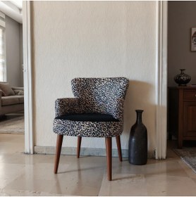 Resim Azra Mobilya Roma Modern Tekli Koltuk Berjer - Dijital Baskılı Kumaş - Ahşap Ayak - Leopar Desen 