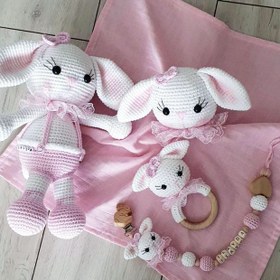 Resim Amigurumi Tulumlu Tavşan Oyuncağım Pembe - Uyku Arkadaşı 