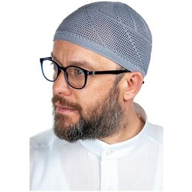 Resim Gold Lüks Dantel Örme Namaz Takkesi Gri 1 Adet 