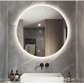 Resim 90 Cm Çap Buğu Çözücülü Dokunmatik Işıklı Ledli Yuvarlak Banyo Aynası 