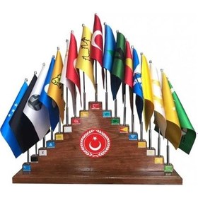 Resim 17'li Eski Türk Devlet Bayrakları Ahşap Kaideli 