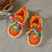Resim Canlı Neon Renkli Bulut Desenli Erkek/Kız Çocuk Spor Ayakkabı - Nefes Alabilen PU Üst, Hafif TPR Taban ve Bağcıklı İlkbahar/Sonbahar Koşu & Günlük Kullanım 