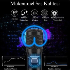 Resim Profesyonel Usb Kondansatör Mikrofon Seti Ayarlanabilir Kol Stand 