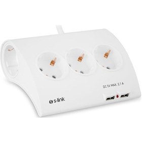 Resim S-Link SPG9-5-15 Akım Koruma ve 2 Adet 2.1A Usb Şarj Soketli 5'li Masaüstü Grup Priz Beyaz 