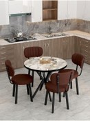 Resim Mygusi Azra Mutfak Masa Takımı 90 Cm Masa Beyaz Mermer + 4 Sandalye Kahve 