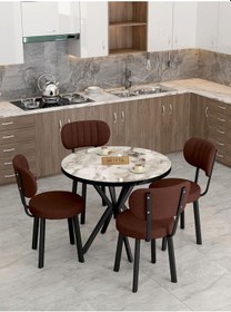 Resim Mygusi Azra Mutfak Masa Takımı 90 Cm Masa Beyaz Mermer + 4 Sandalye Kahve 
