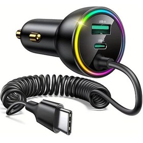 Resim Honeybeeshop Siyah 30w Hizli Sarj Usb C Ve Sigara Cakmak Adaptorlu 3u 1 Arada Araba Sarj Aleti Akilli Telefon Tablet Kulaklik Icin 