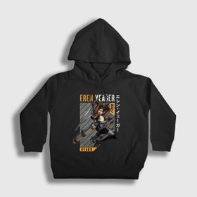 Resim Presmono Unisex Çocuk Siyah Eren Fan Anime Attack On Titan Kapüşonlu Sweatshirt 125497tt 