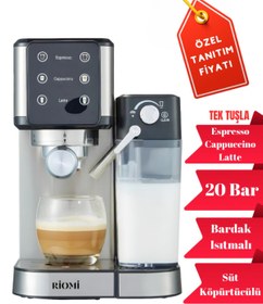 Resim RİOMİ Barista Otomatik Latte Cappuccino Espresso Makinesi 20 Bar Basınçlı Süt Köpürtücülü Riomi 