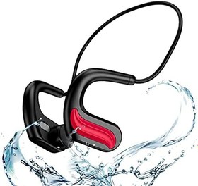 Resim IPX8 Su Geçirmez Yüzme Kulaklığı, Bluetooth 5.0 Kablosuz Kemik İletimli Kulaklık, Açık Kulak Spor HiFi Kulaklık, Su Altı MP3 Çalar, Yüzme, Koşu, Bisiklet, Fitness için 32 GB Hafızalı, Kırmızı 