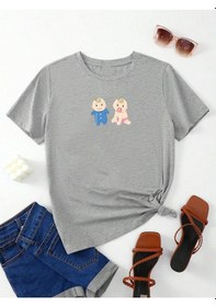 Resim Hamile Gebe T-shirt Çocuklar Baskılı - Gri Bisiklet Yaka Oversize Tişört 