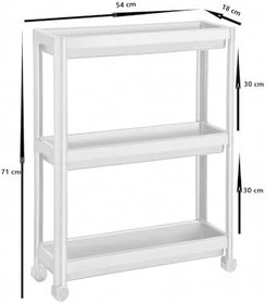 Resim Tekerlekli Raf Ünitesi 3 Katlı Banyo Rafı Mutfak Rafı Servis Sehpası Organizer, Beyaz 