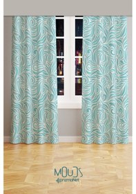 Resim Turqua Desenli Süet Oturma Odası Salon Fon Perde Dijital Baskılı Ekstrafor Büzgü 2 Kanat Prd-1093 Çok Renkli 