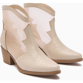 Resim Sevala Bej Nakışlı Trasparan Detaylı Western Kadın Yazlık Bot 