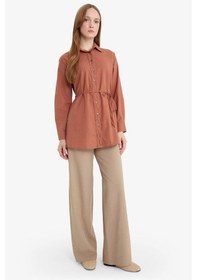 Resim Defacto Keten Karışımlı Wide Leg Geniş Paça Flamlı Pantolon E7480ax25smbg404 Bej 