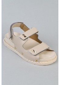 Resim Shoetek Severina Kadın Sandalet Bantlı Pimli Bej Deri Bej Cilt Bej 