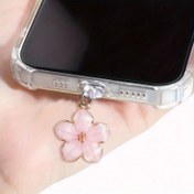 Resim Alüminyum Alaşımlı Kiraz Çiçeği Toz Tıpası - Alaşımlı Emaye Sakura Çiçeği Kolye Ucu, Telefon Toz Tıpası Aksesuarı, Akıllı Telefon Ses Jakı ve Şarj Bağlantı Noktası için Evrensel Uyumlu 