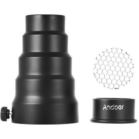 Resim Andoer 98mm Mini Flaş Dağı Metal Petek Izgaralı Snoot 