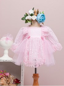 Resim MİNİBORN Yeni Doğan Kız Uzun Kollu Pembe Fairytale Dress Elbise Set 