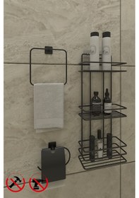 Resim Tş03seti Ömür Boyu Paslanmaz Yapışkanlıbanyo Köşeliği, Şampuan... Siyah 