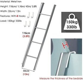 Resim Gümüş Metal Ranza Merdiveni Çocuklar ve Yetişkinler için Emniyet Merdiveni, Tek Karavan/RV Yatak için Kancalı Yatakhane Odası Kullanımı Sağlam ve Güvenilir Tasarım 