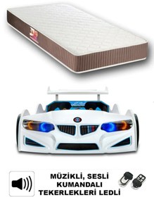 Resim supercarbeds Bmw - Eko - Arabalı Yatak Araba Karyola - Full - Elif Iç Yatak 90x190 Cm - Beyaz 