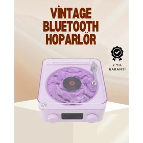 Resim Aspata Store Buğz Retro Pikap Hoparlör – Şarjlı Kablosuz Projektör ve Gece Lambası 