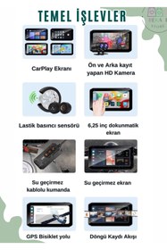 Resim BEKAZE 6.25'' 2K Dokunmatik Ekranlı Su Geçirmez Motosiklet CarPlay GPS - 2 Kameralı, Lastik Basınç Sensörlü 