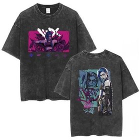 Resim Chao Lu Daunisex Arcane Jinx Oyun Tişörtü - Kısa Kollu Pamuklu Harajuku Gömlekmavierkek Mavi 