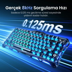 Resim GravaStar Mercury V75 HE Hall Effect Manyetik Switch Gaming Klavye, Hot-Swappable, Rapid Trigger, 8000Hz, 0.125ms Ultra Düşük Gecikme, Kablolu, RGB Işıklı, İngilizce Q, 