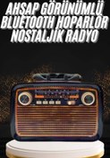 Resim teknodayım Nostaljik Görünümlü Ahşap Radyo TF SD USB Girişli Led Fener Işıklı 
