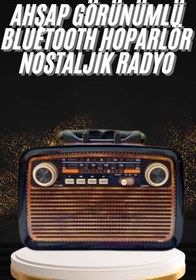 Resim teknodayım Nostaljik Görünümlü Ahşap Radyo TF SD USB Girişli Led Fener Işıklı 