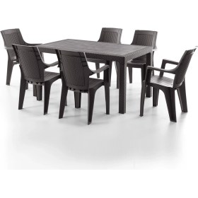 Resim Efes 6 Kişilik Rattan Masa Sandalye Takımı Kahve Kahve 