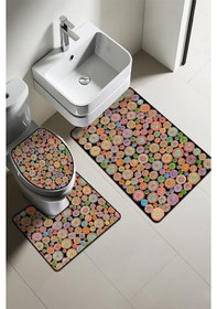 Resim Modern Desenli Dijital Baskı 3 Lü Banyo Paspas Takımı Yıkanabilir Kaymaz Tabanlı Klozet Takımı Klz0059 Renkli 