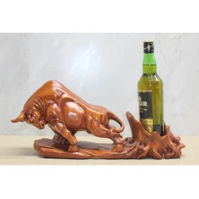 Resim Polyester Boğa Figürü Şaraplık 